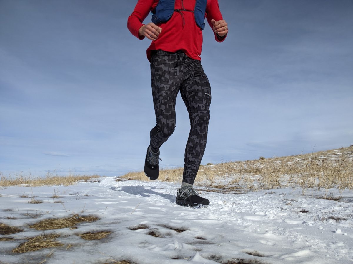 Patagonia Endless Run Tights I love the Endless Run tights for running in the snow. The stretchy fabric is soft, regulates my temperature well, and takes the sting out of the wind