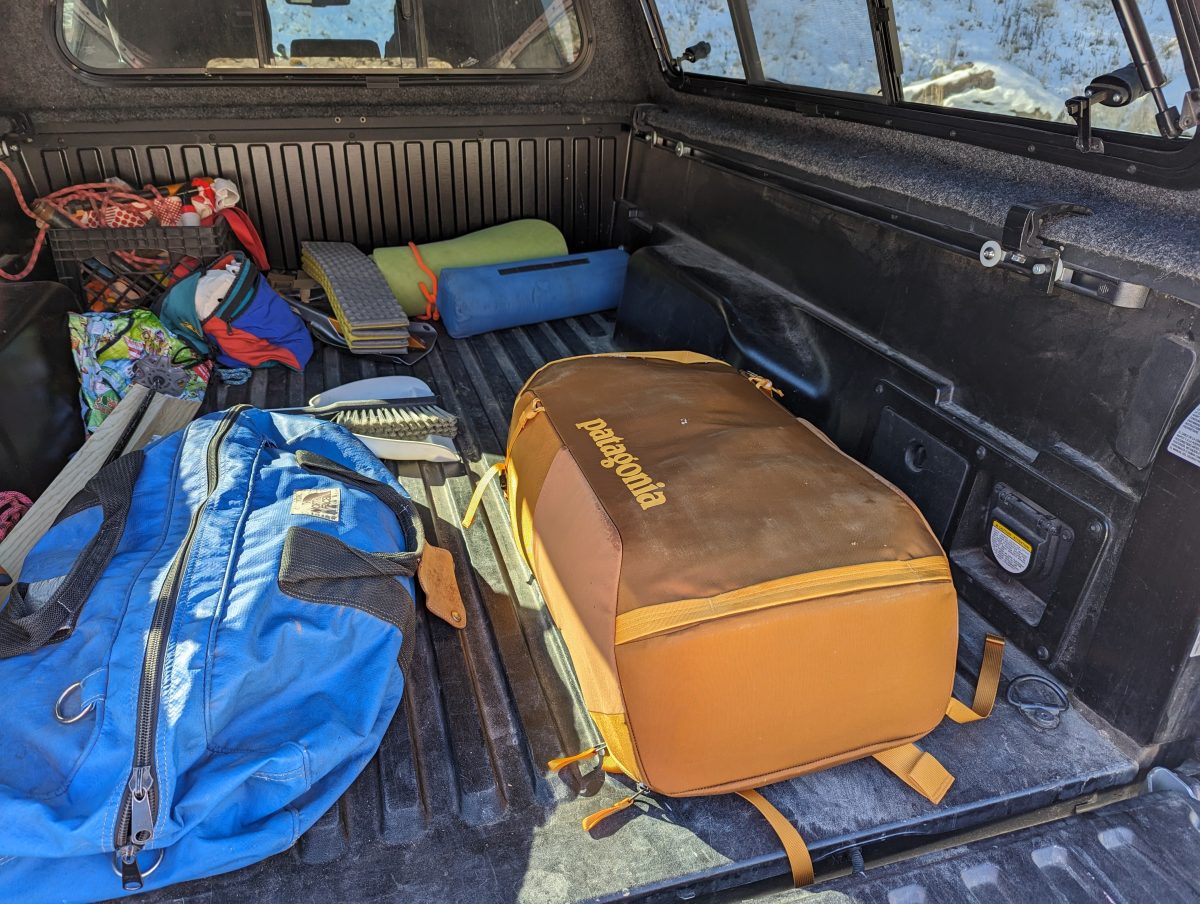 Toss Patagonia Cragsmith into the back of a truck, this pack is built more like a duffel bag: burly and blocky. The touch exterior resists tearing and a dense foam lining protects the contents from hard knocks. This is a great travel bag and the 45 liter makes for a great large-size carryon on flights.